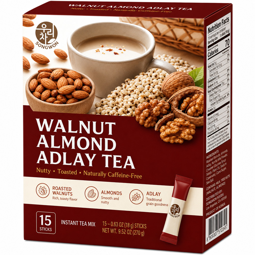 Walnut, Almond & Yulmu Tea with 3 Nut Toppings | Sweet & Nutritious Korean Powde