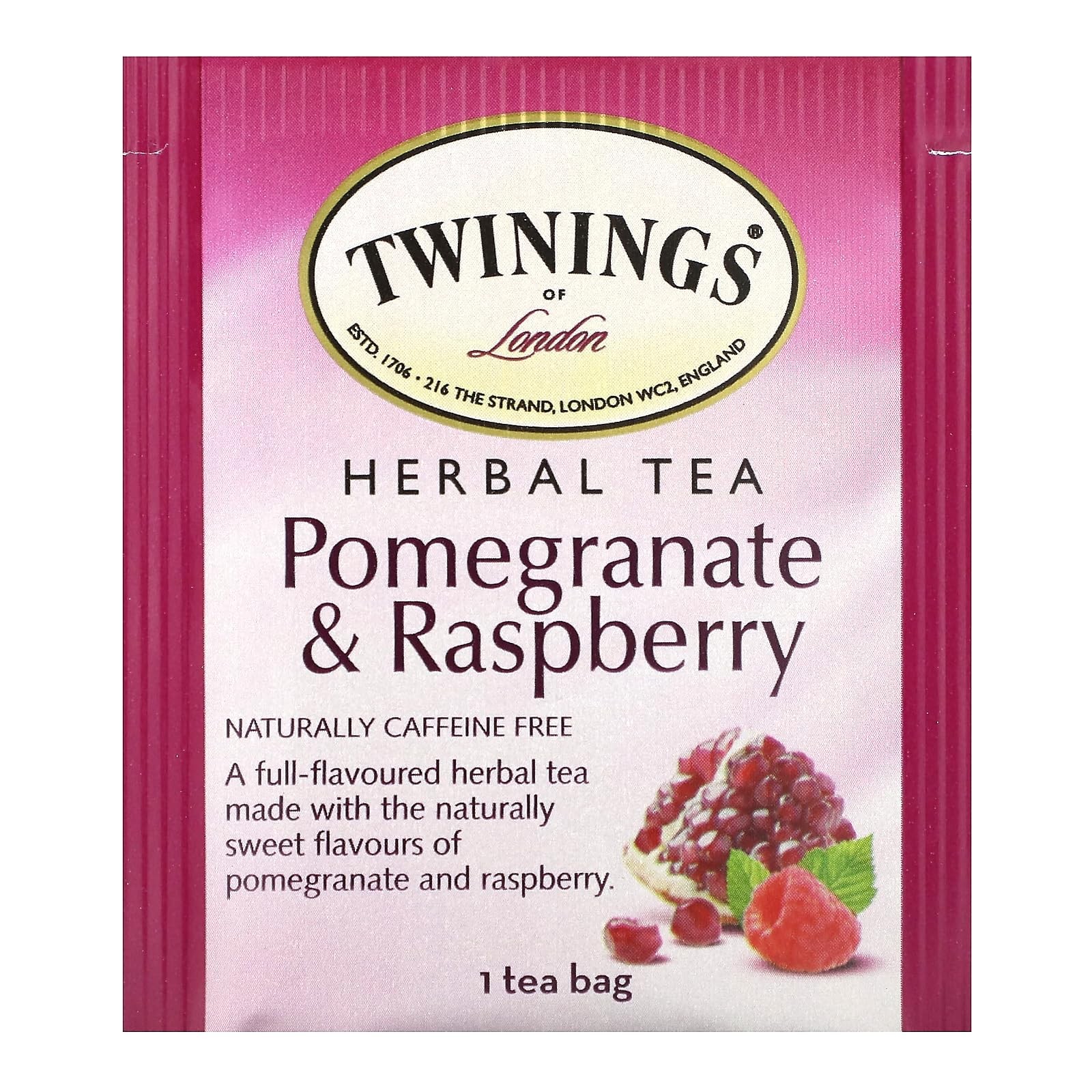 Twinings Pomegranate & Raspberry Herbal Tea Individually Wrapped Bags 20 Count