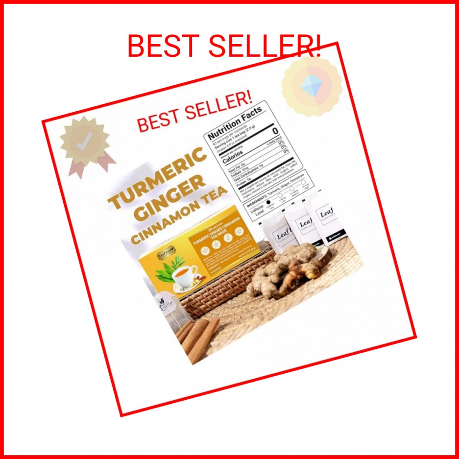 LeafLea 40 Turmeric Ginger Cinnamon Tea Bags, 100% Natural Ingredients Herbal Te
