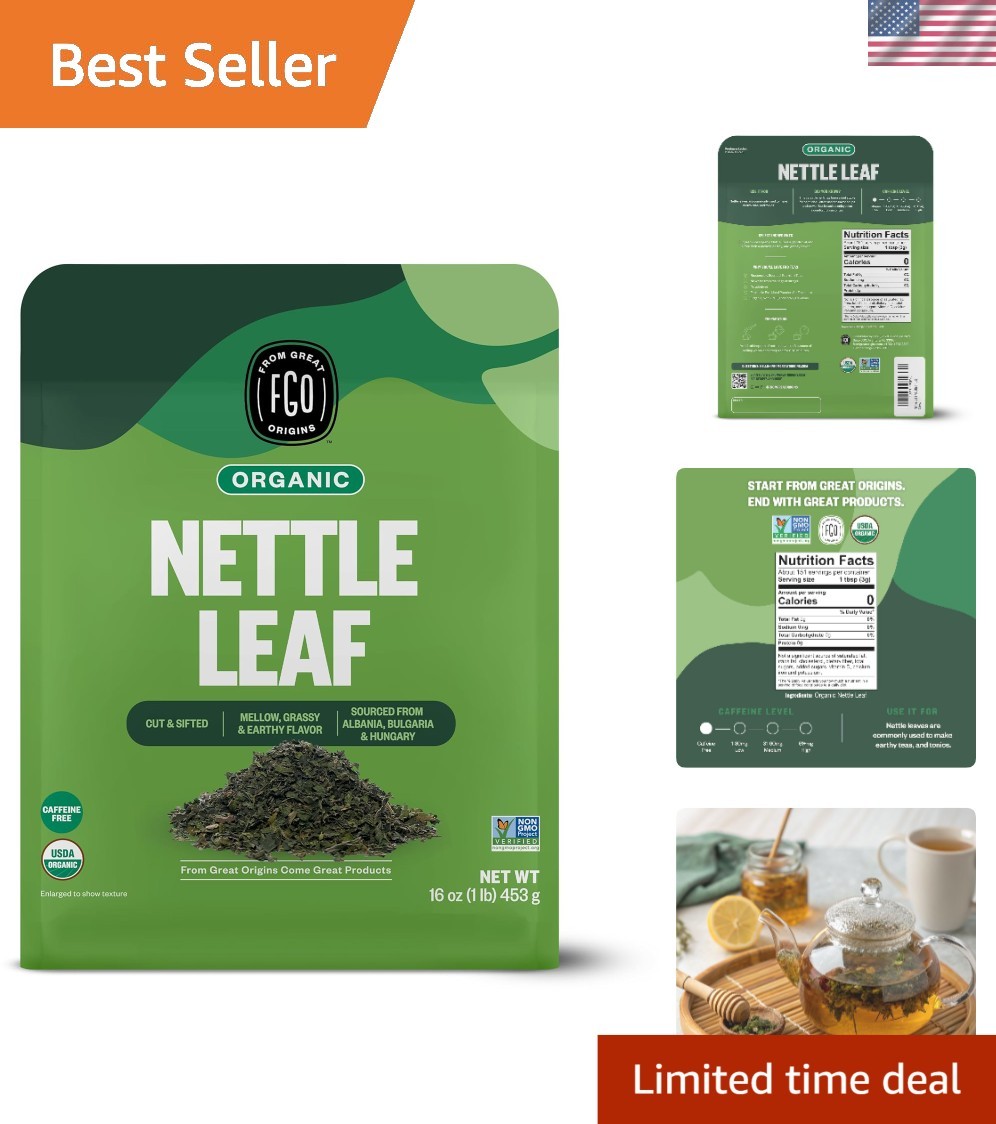 Organic Nettle Leaf Loose Tea – 16oz Caffeine Free Resealable Bag from Bulgaria