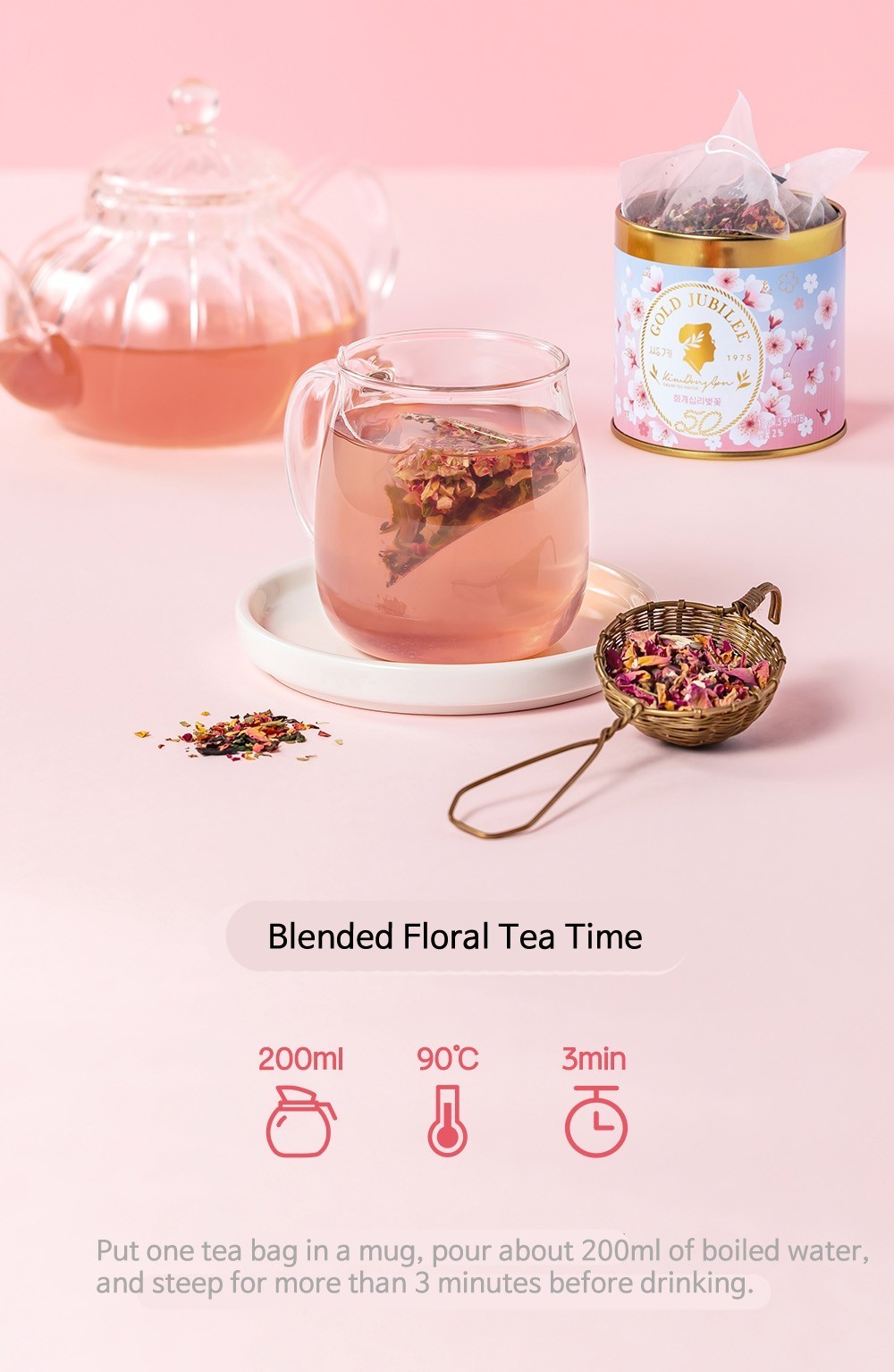 Ssanggye Korean Cherry Blossom Green Tea Blend 10 Bags Collectible Tin