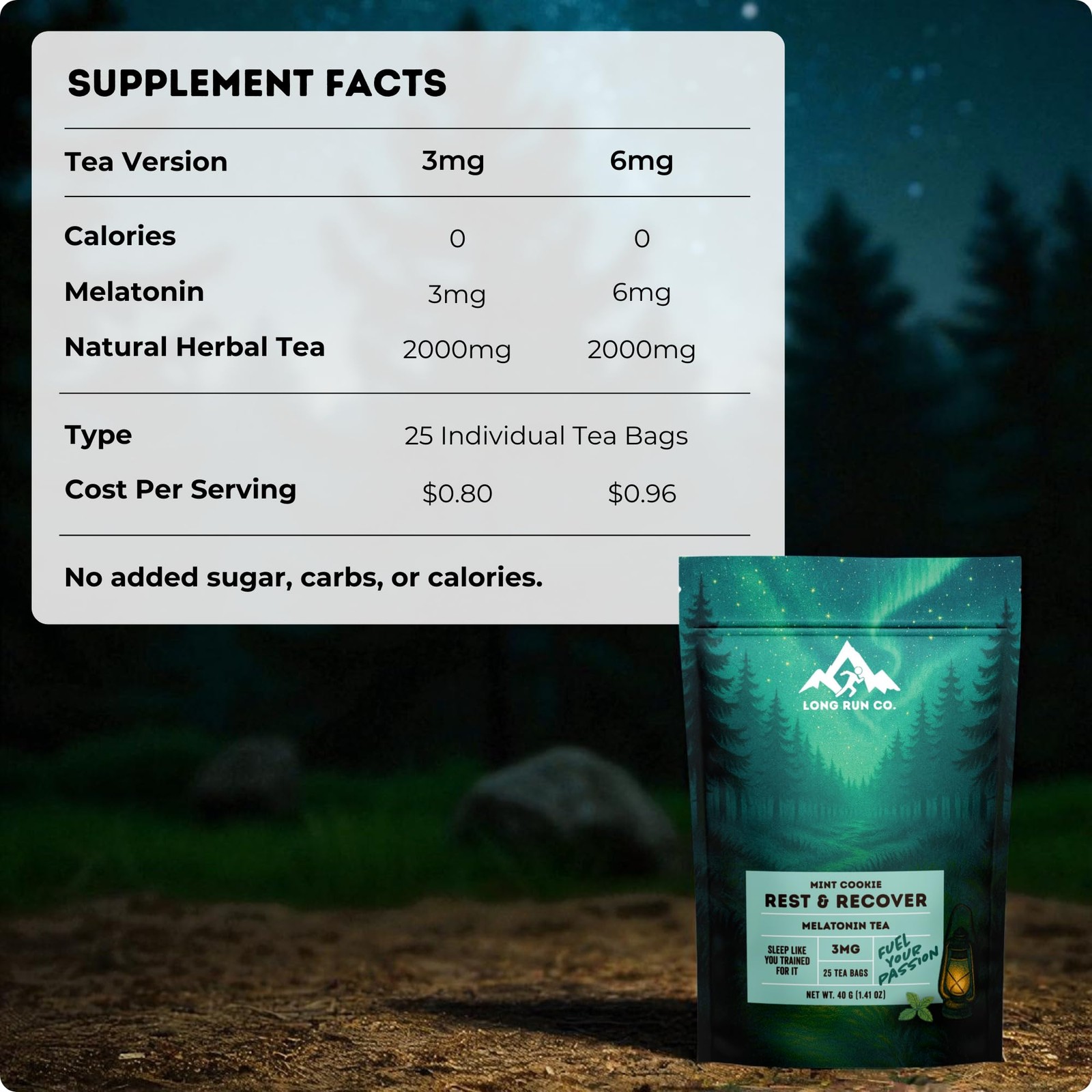 Rest &  Recover Sleep Tea by Long Run Co. – Caffeine‑Free Herbal Tea with Mel…