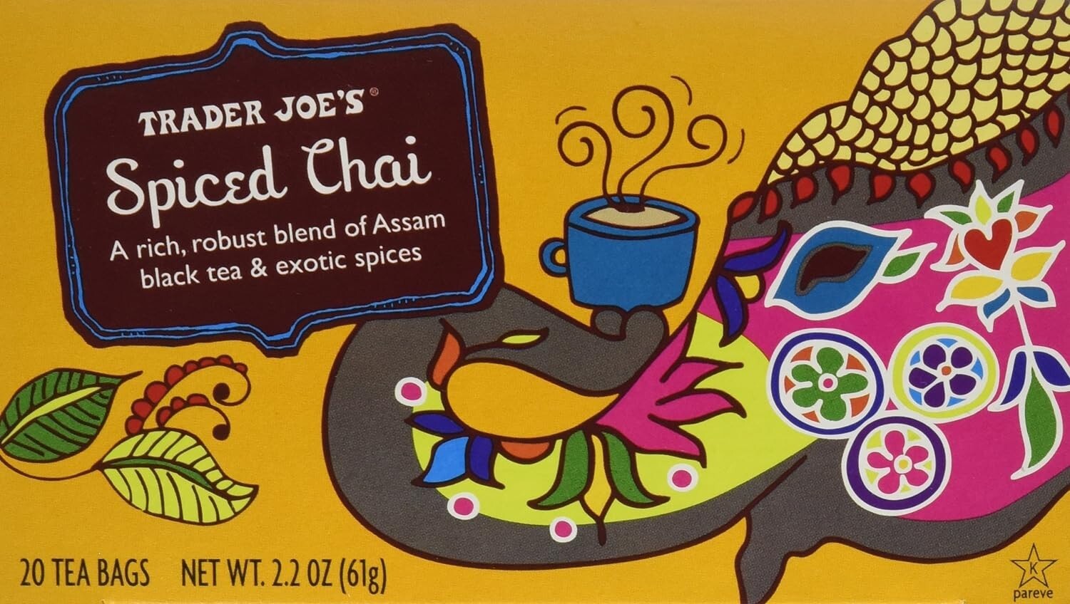 Trader Joe’s SPICED CHAI 20-Tea Bags Assam Black Tea & Exotic Spices *BB 7/2026*