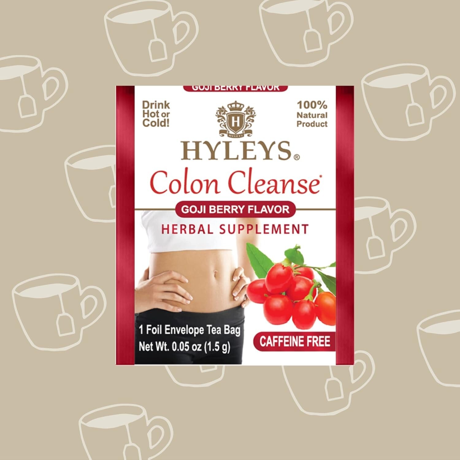 Hyleys Colon Cleanse Tea Goji Berry Flavor – 25 Tea Bags (1 Pack)