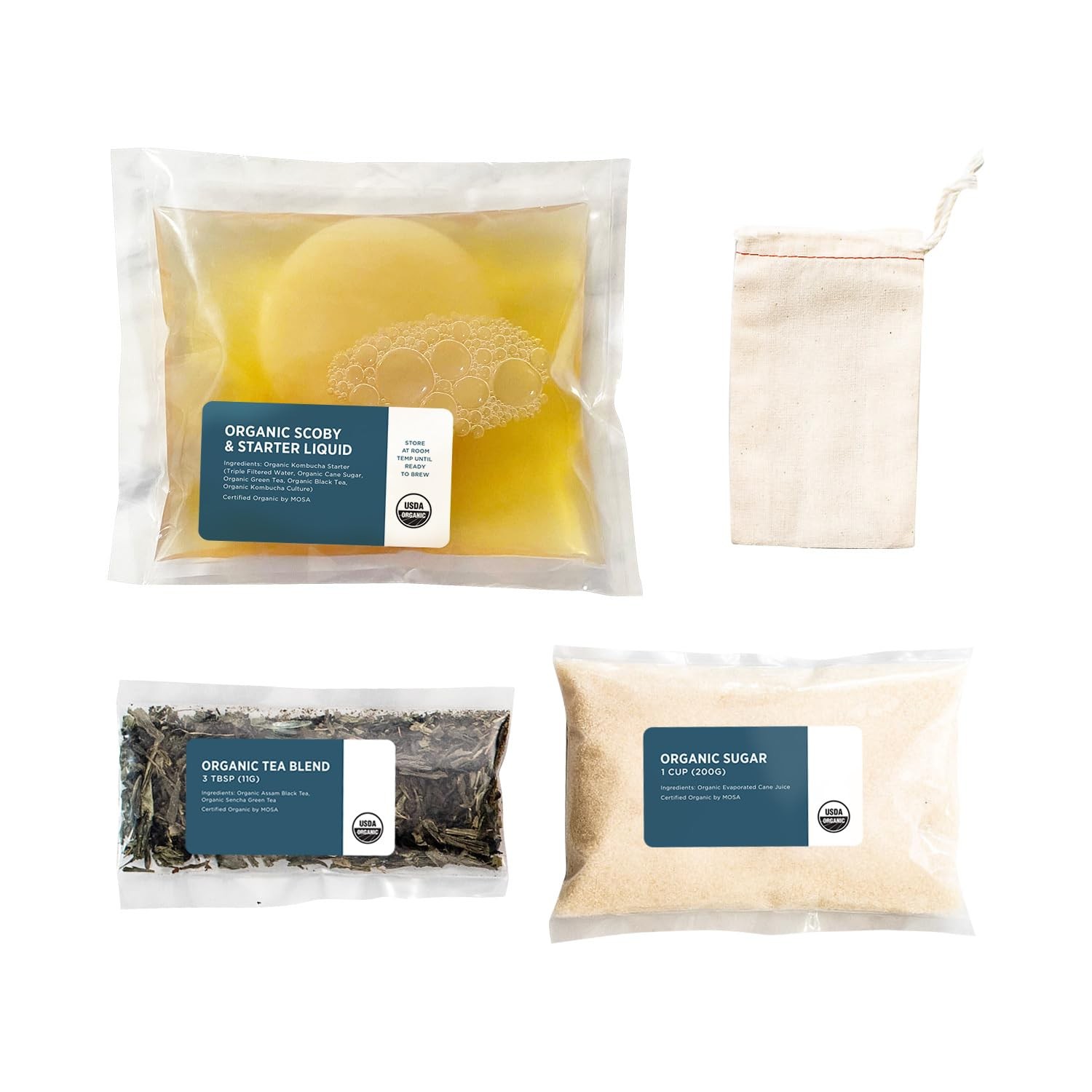 Kombucha Starter Kit with Live SCOBY Culture, Tea, Sugar, and Bags