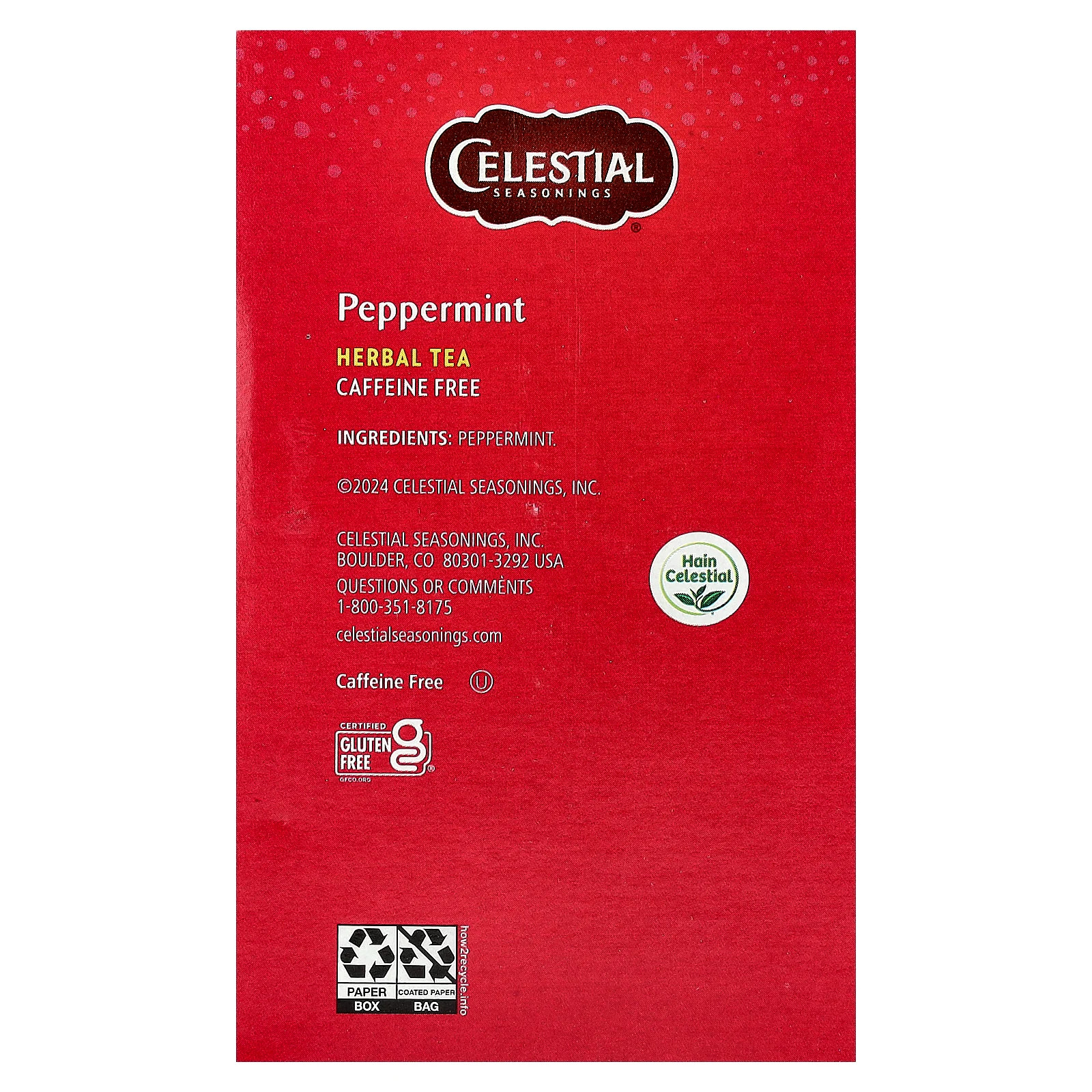 Herbal Tea, Peppermint, Caffeine Free, 40 Tea Bags, 2.3 oz (66 g)