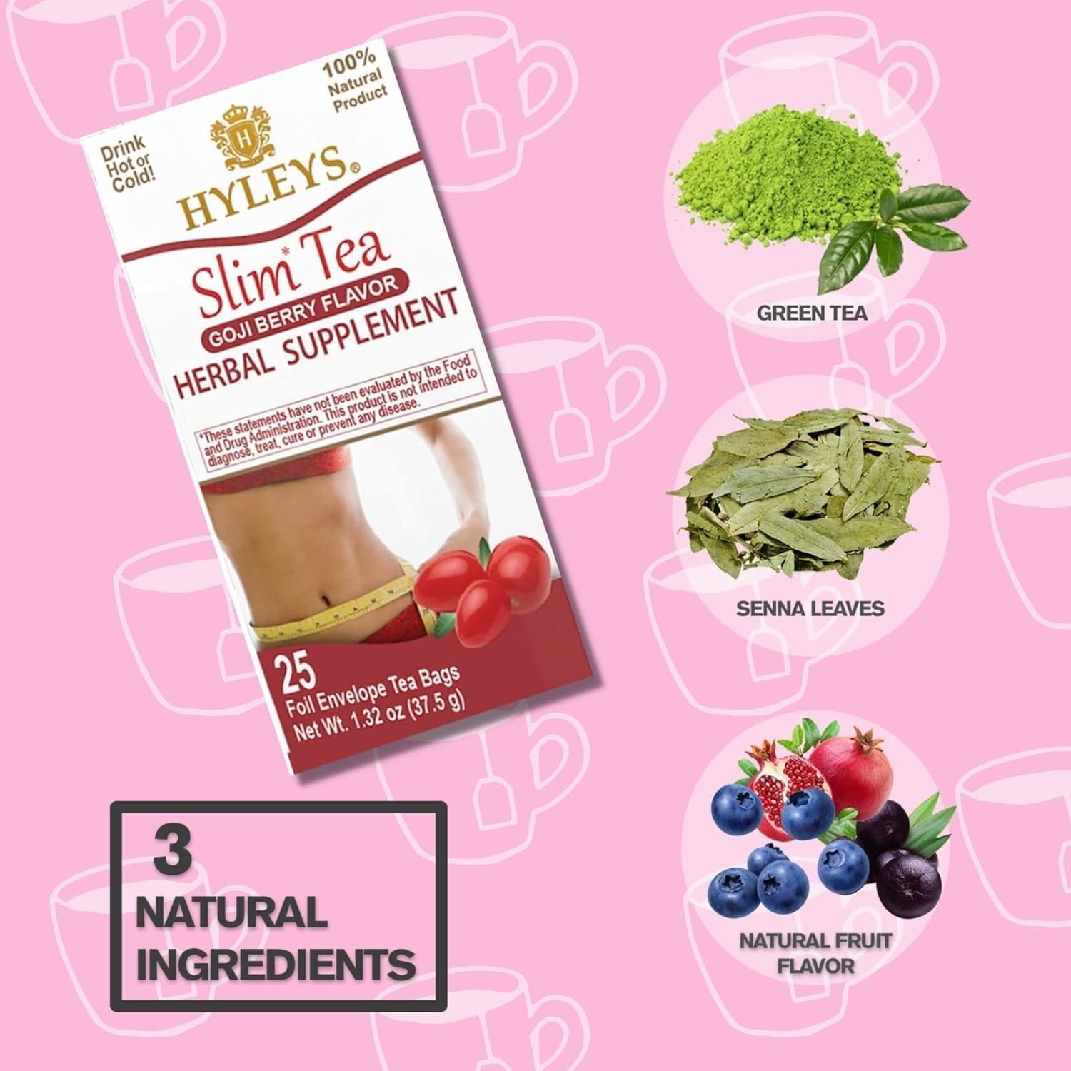Hyleys Slim Tea Weight Loss Herbal Supplement with Goji Berry 50 Tea Bags