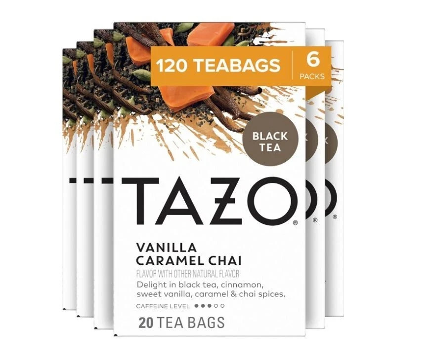 TAZO Vanilla Caramel Chai Tea, 6 Boxes, 120 Teabags BB 02/2027