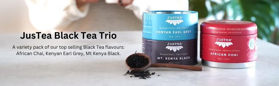 Black Tea Trio | Stacking Tins Variety Pack with Hand Carved Tea Spoon | Loose