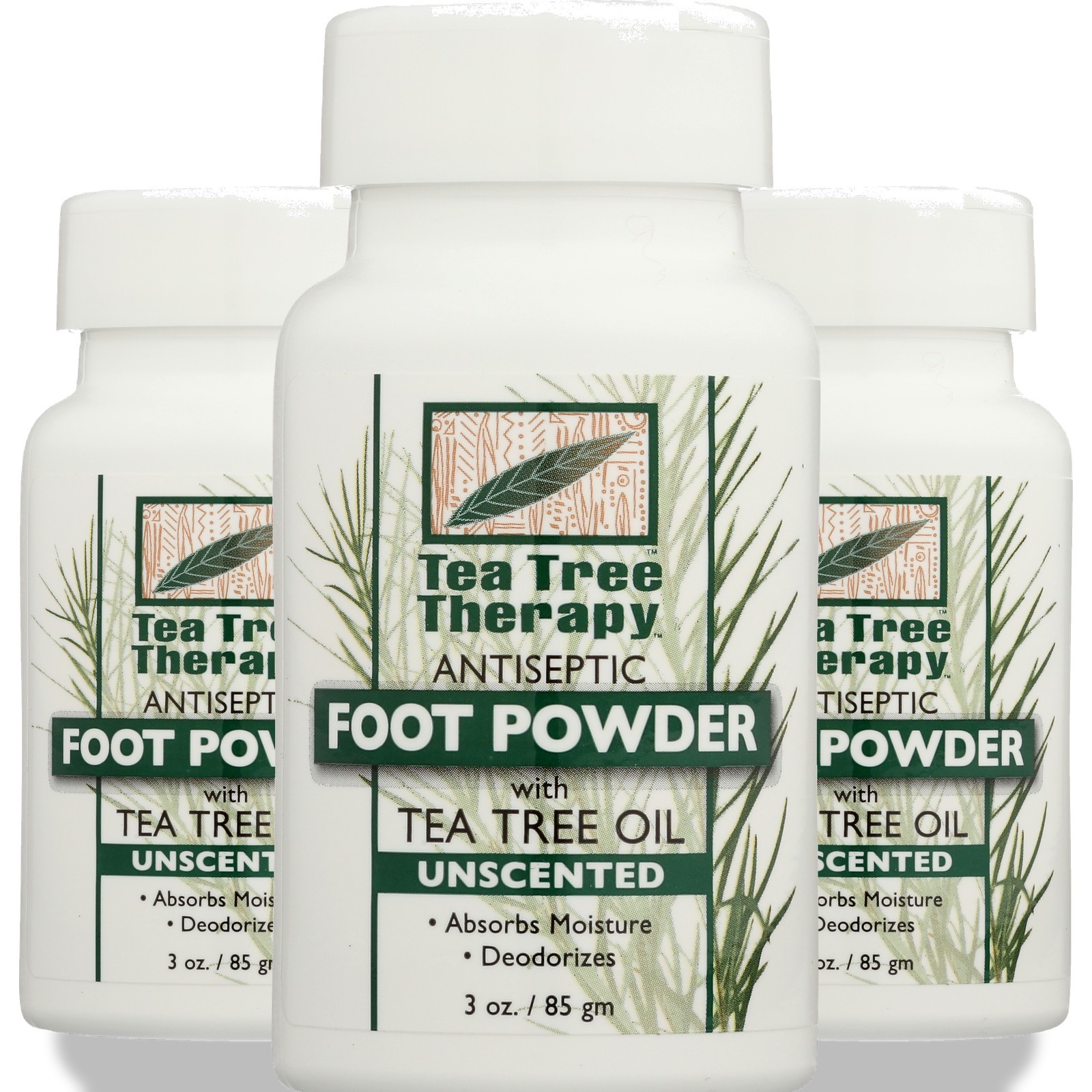 Tea Tree Therapy Antiseptic Foot Powder With Oil Unscented 3 Oz 3 Pack
