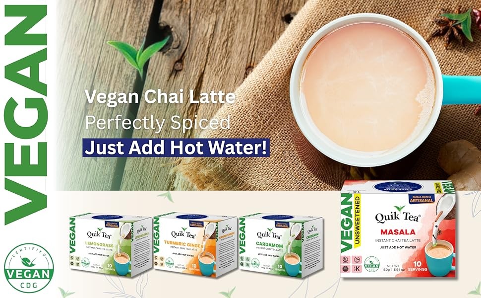 QuikTea Instant Vegan Turmeric Ginger Chai Tea Latte – 10 Count, earthy