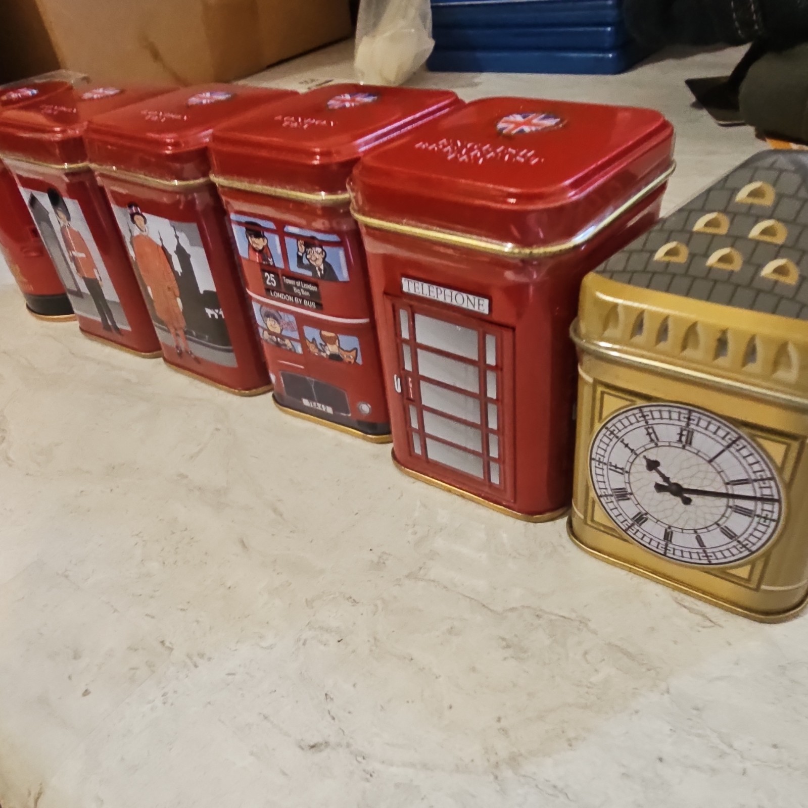 +ONE Assorted London UK-Themed Metal Tea Tin Canister Set 6-Pack