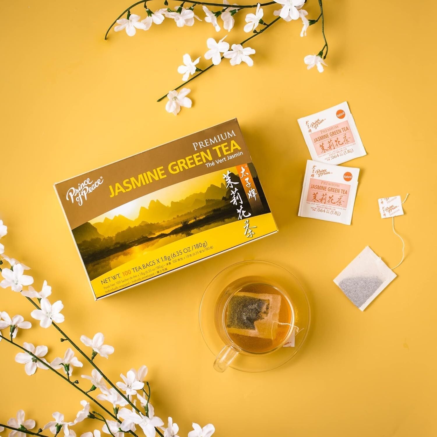 Premium Jasmine Green Tea, 100 Tea Bags Each Box -Prince of Peace