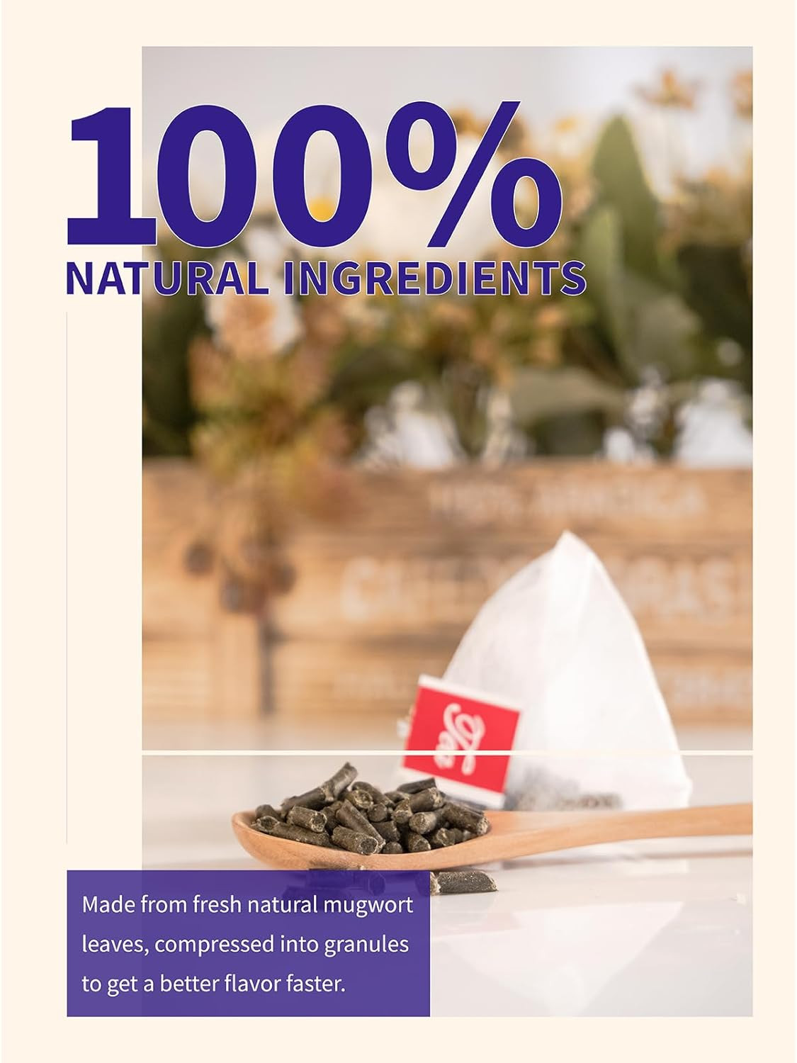 Mugwort Tea Bags, 40 Count, Natural Mugwort Leaves, Caffeine Free, Biodegradable
