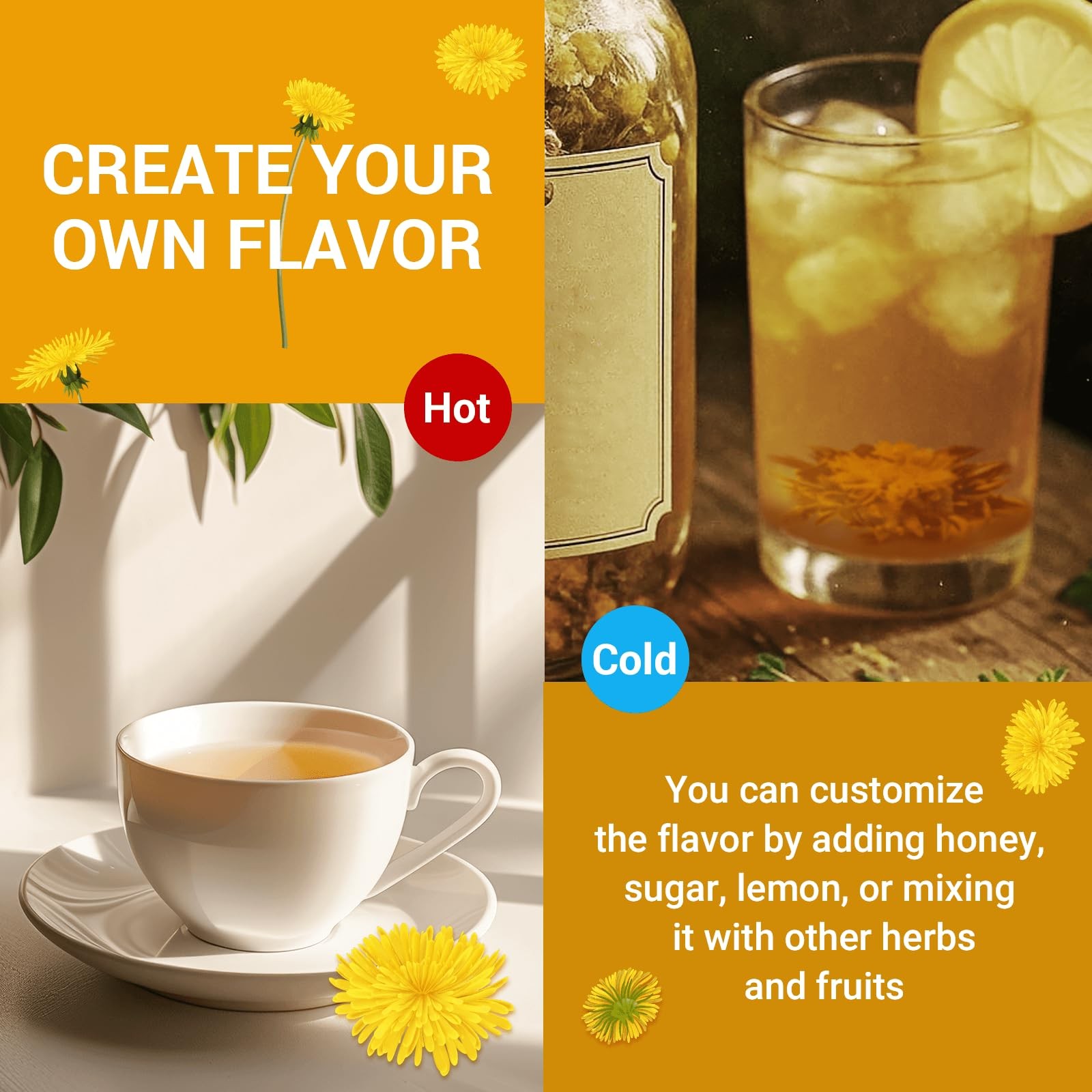 Dandelion Leaf & Root Herbal Tea-Caffeine-free herbal tea，No Sugar，50 Teabags