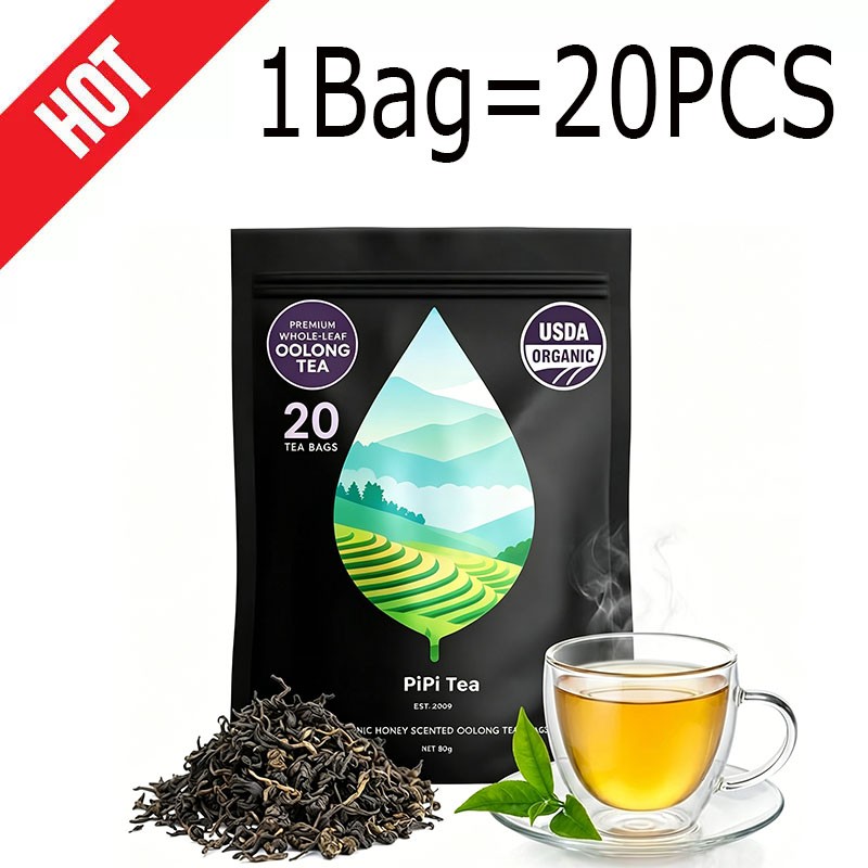 PiPi Tea Organic Oolong Tea Bags – Whole Leaf, 20 Bags (4g Each) – Cortisol & Ca