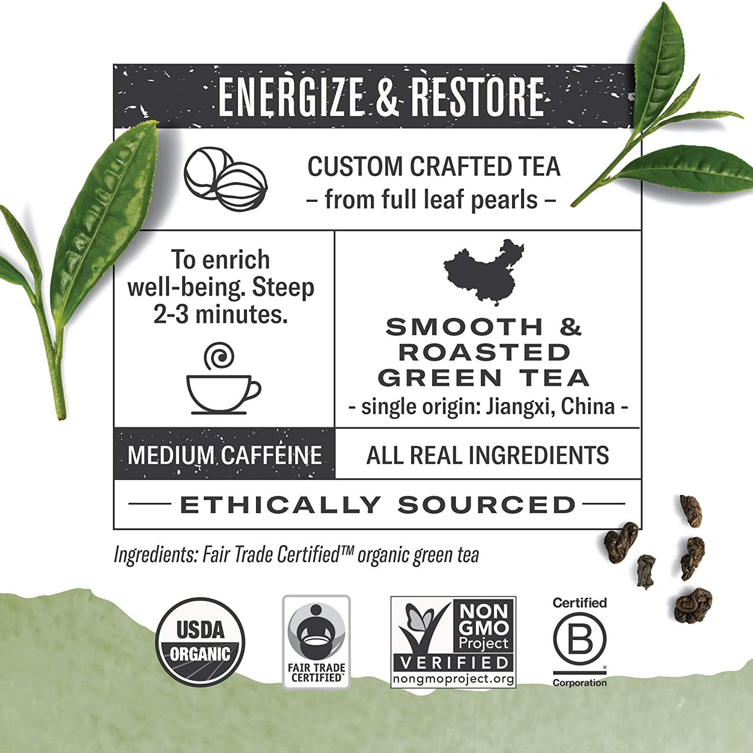 Numi Organic Tea Gunpowder Green 16 Ounce Pouch Loose Leaf Tea 200+ Cups Pac