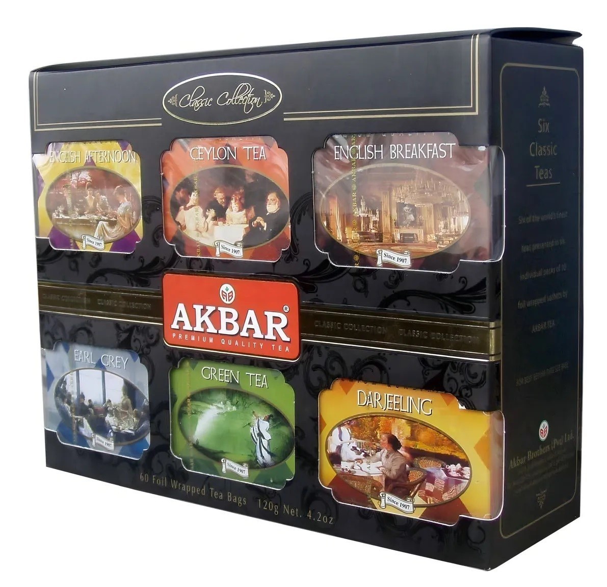Akbar Classic Collection 60 Foil Tea Bags 115g – 5 Ceylon Tea Varieties Gift Box