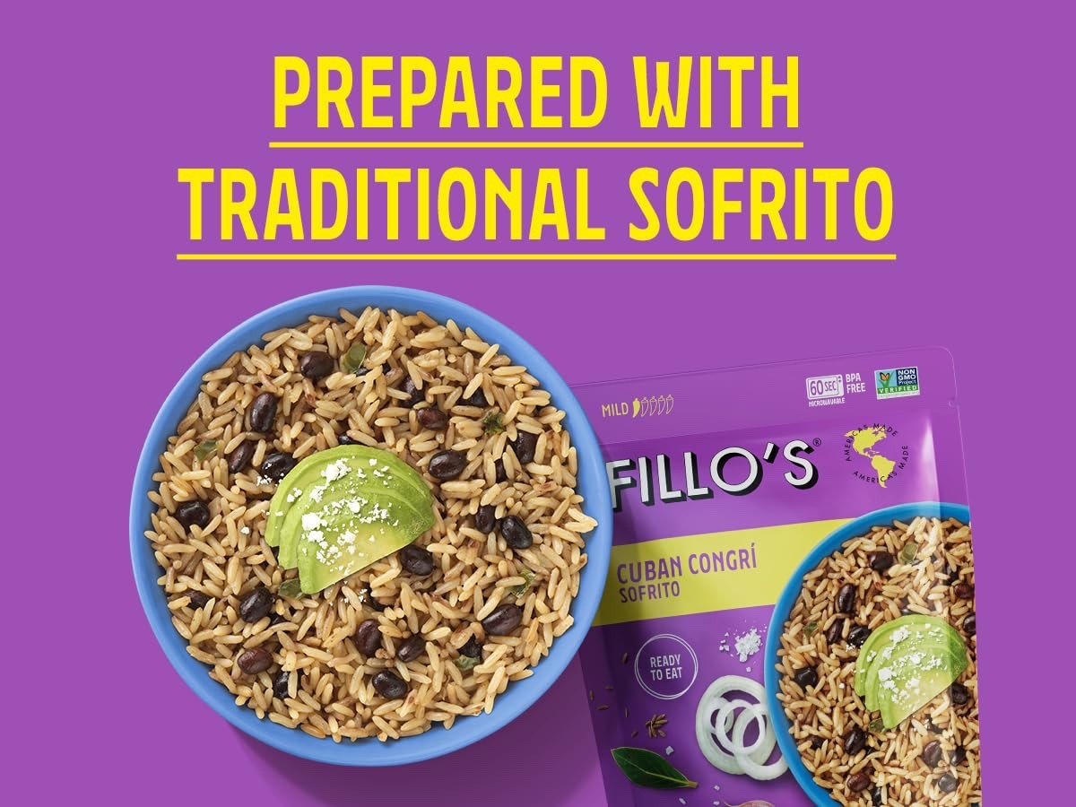 24 Fillo’s Cuban Congri – Black Beans and Rice, Ready to Eat Rice w/ Beans, 8 oz