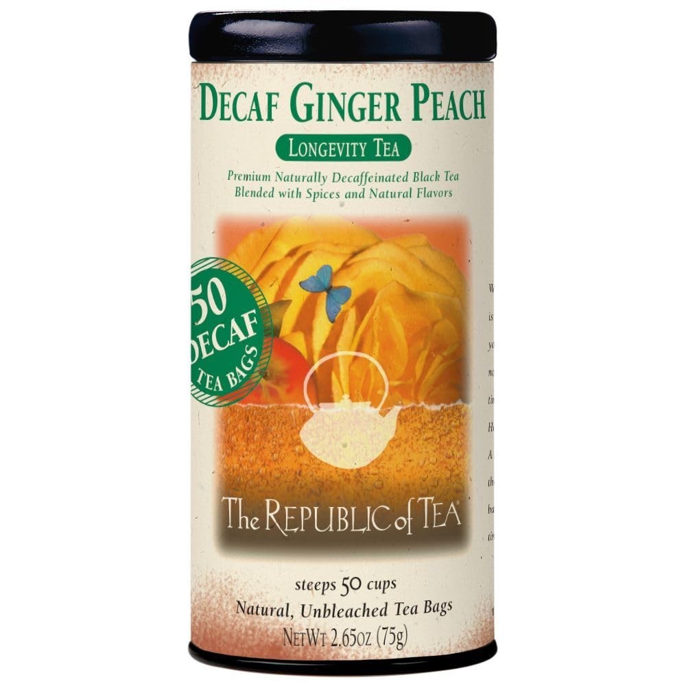 50 Elegant Teabags of Decaf Ginger Peach Black Tea – Allergen-Free Indulgence