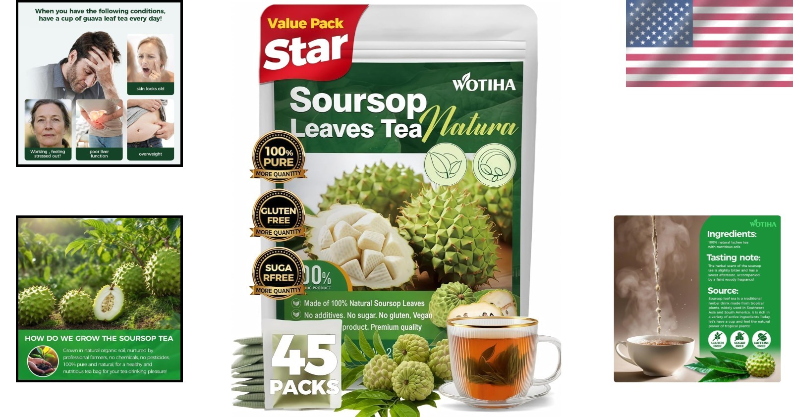 45 Count Soursop Graviola Tea Bags – 100% Natural soursop leaves, Non-GMO, C…