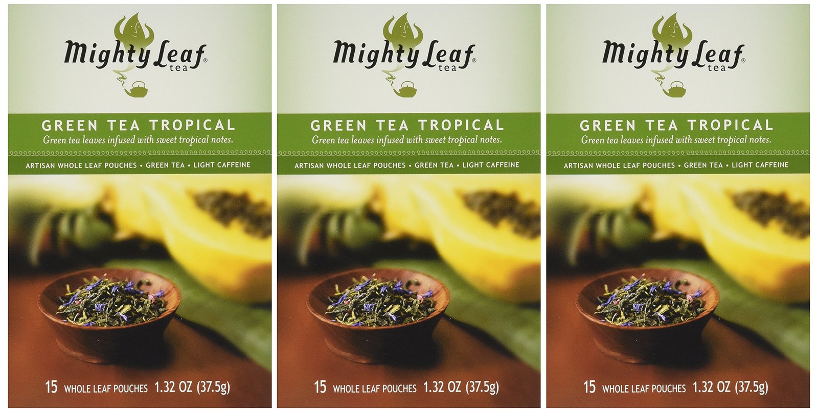 Mighty Leaf Green Tea, Tropical, 15 Pouches (Pack of 3) 15 Count