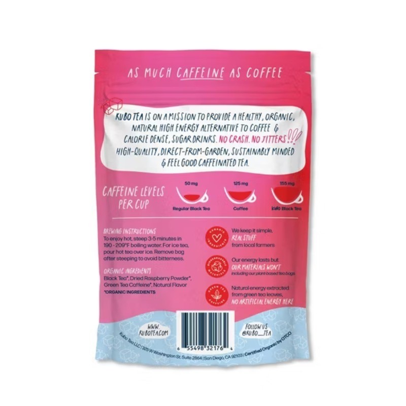 Organic High Caffeine Raspberry Iced Black Tea Bags – 20ct