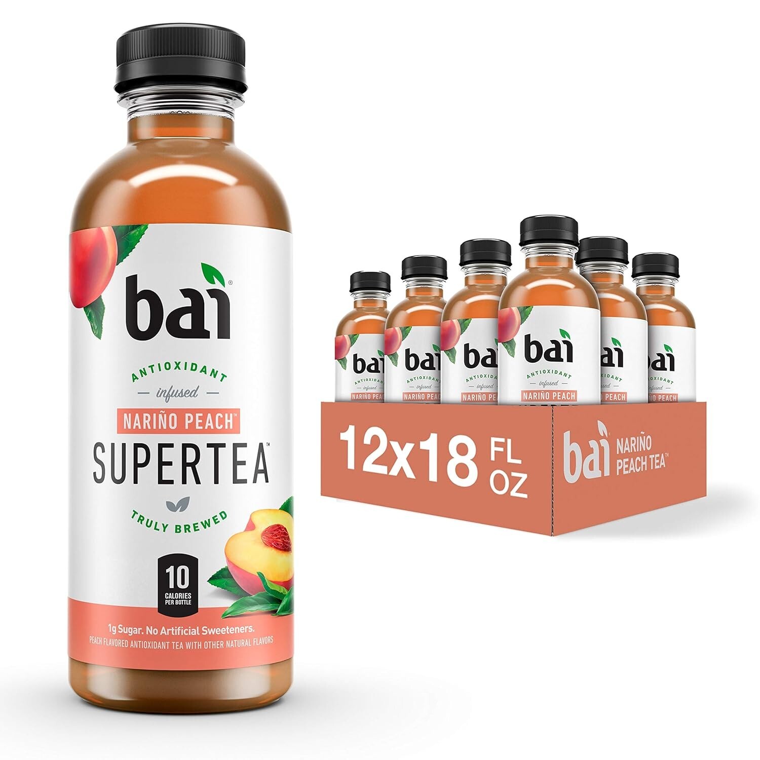 Bai Iced Tea, Narino Peach, Antioxidant Infused Supertea, 18 Fl OZ, 12 Count