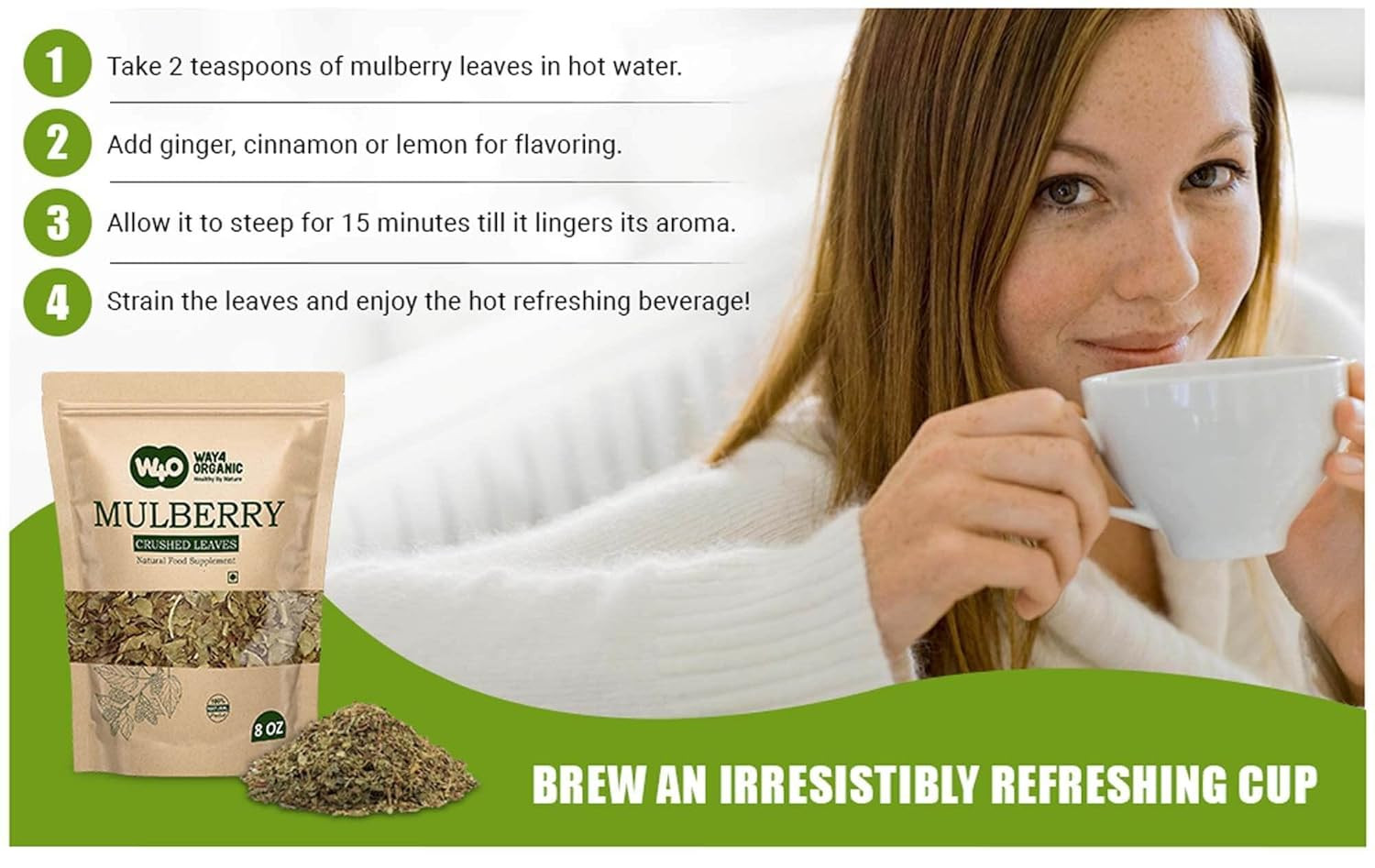 Mulberry Leaf Tea 8 Oz, Dried Crushed Leaves, Best Caffeine Free Tea – Way4Organ