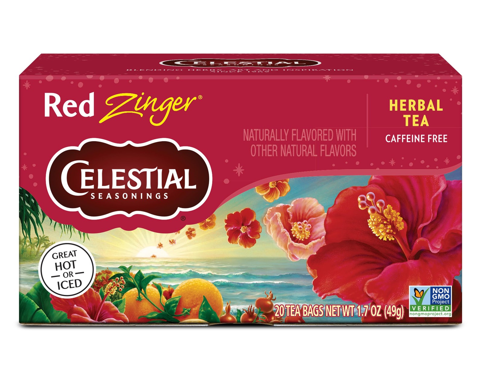 Celestial Seasonings Red Zinger Herbal Tea 20 Count Caffeine Gluten Free Natural