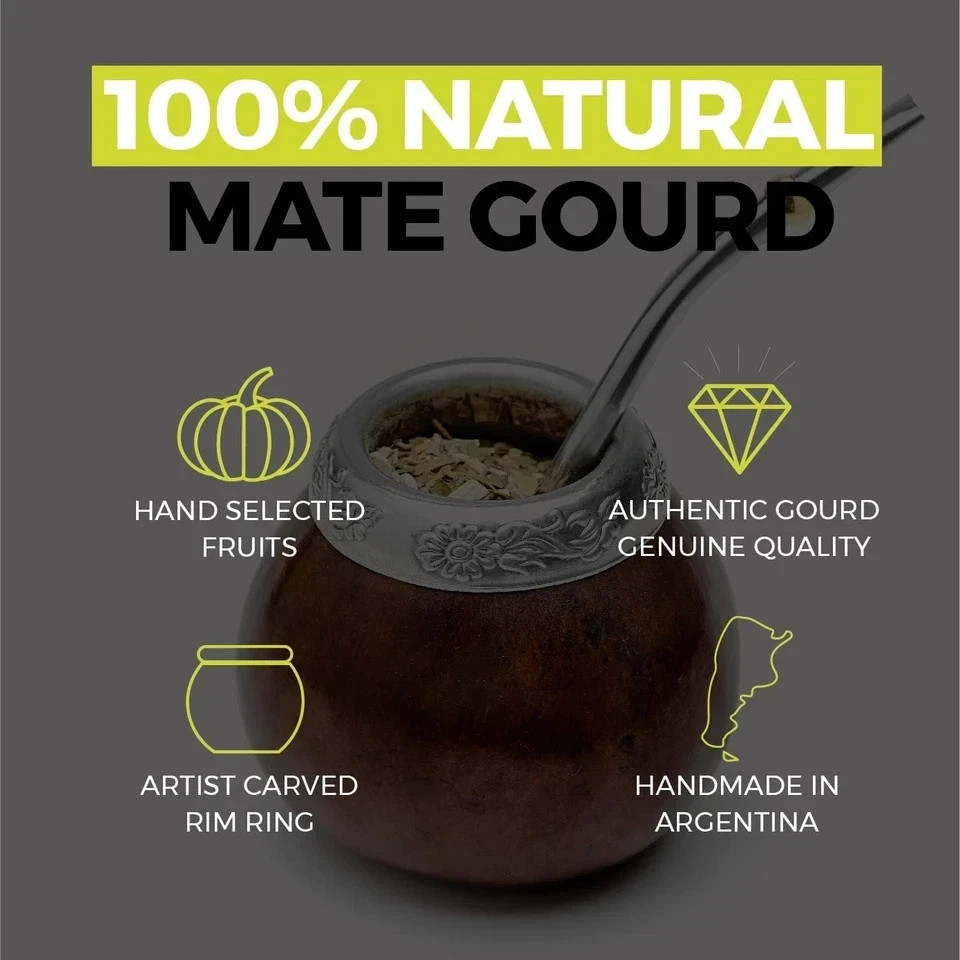 Yerba Mate Gourd Set (Original Natural Handmade Yerba Mate Cup Argentina) – Incl