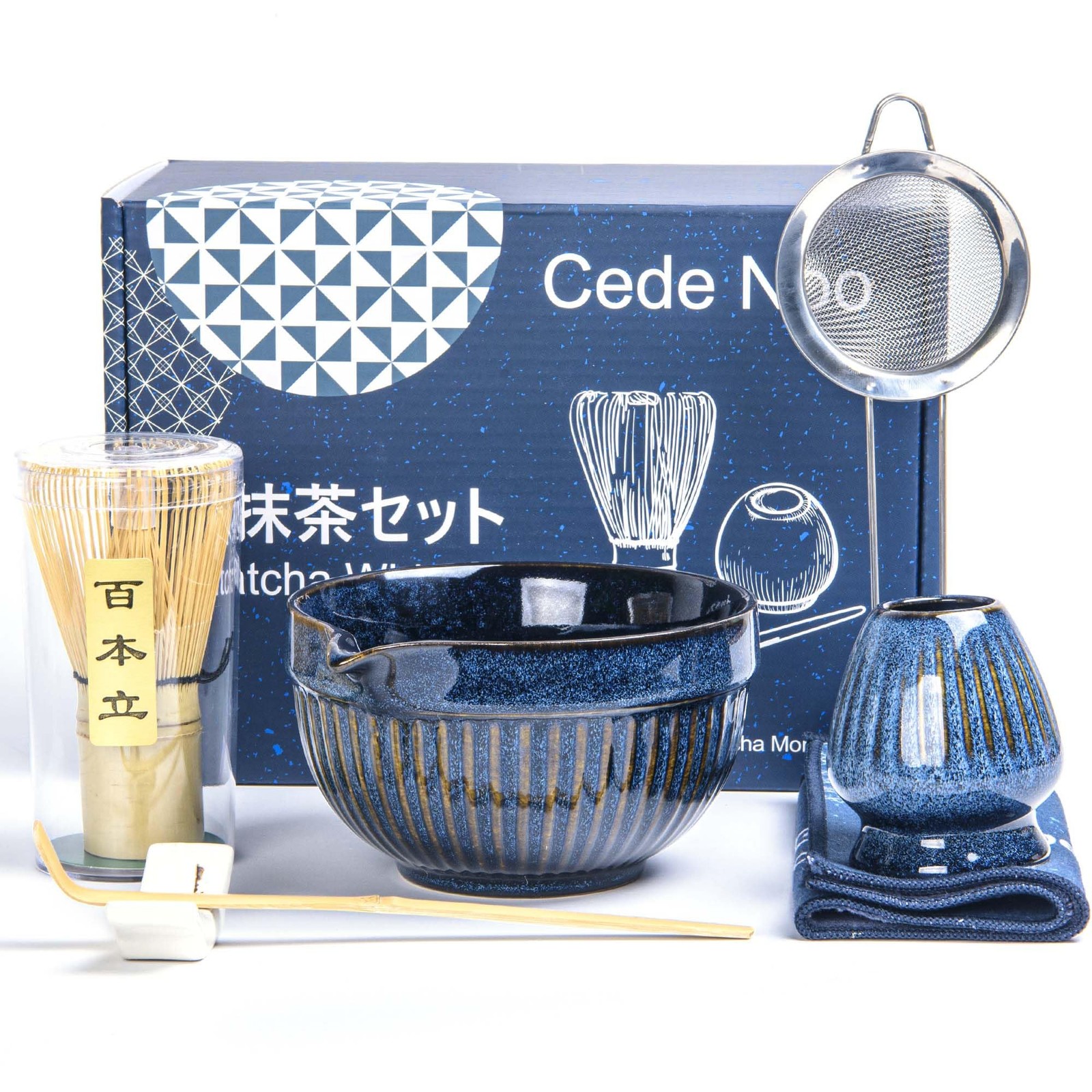 7pcs Matcha Whisk Set with 18oz Spout Bowl, Japanese Tea Ceremony Kit, Natura…