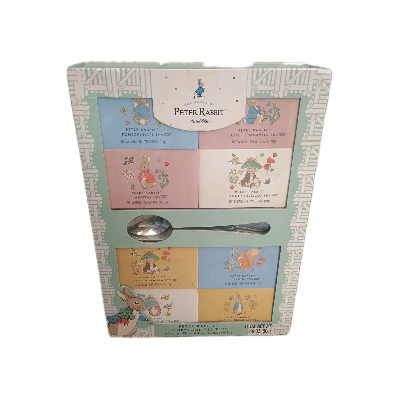 BEATRIX POTTER Peter Rabbit Tea time set 80 bags 8 flavors w etched bunny spoon