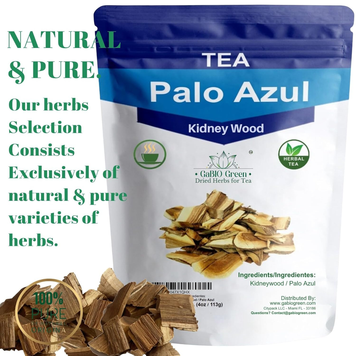 Palo Azul, Kidney Wood (4Oz/119Gr), Blue Stick Herbal Tea Bark, Palo Azul Tea, R