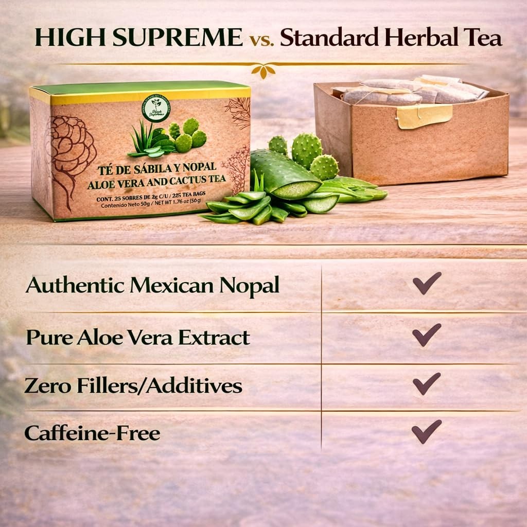 Sábila & Nopal Tea (Aloe Vera & Cactus Tea) – 100% Natural, Vegan | 25 Tea Bags
