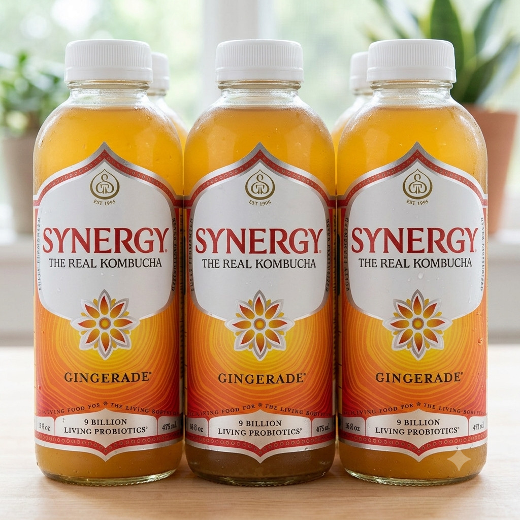 Synergy The Real Kombucha Gingerade 16oz 6 Pack Fermented Tea Beverage
