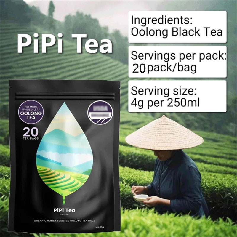 PiPi Tea Organic Oolong Tea Bags – Whole Leaf, 20 Bags (4g Each) – Cortisol & Ca