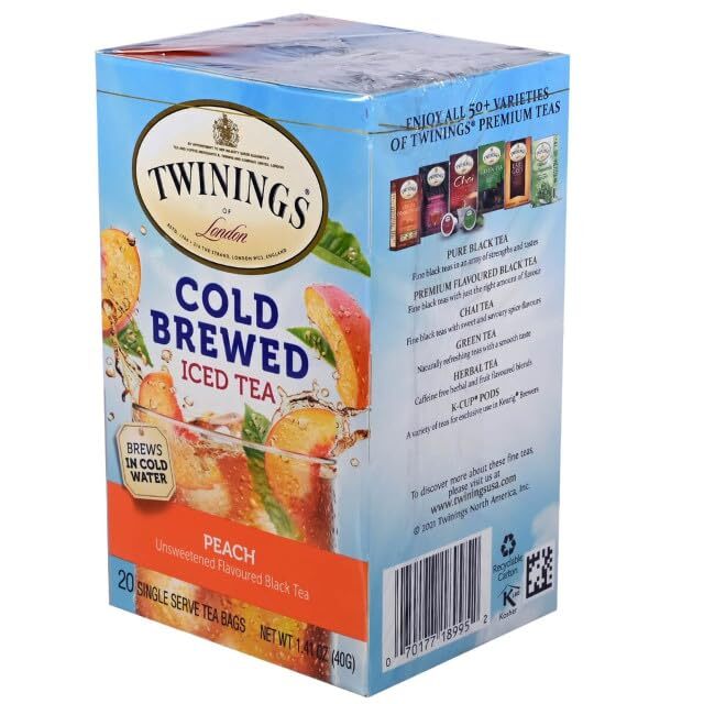 Twinings Cold Brew Peach Tea 40 Individually Sealed Bags Iced Tea Pack of 2