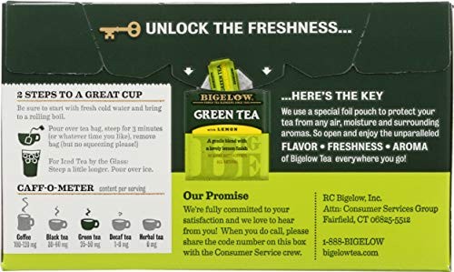 Bigelow Green Tea with Lemon 20 Count Caffeinated Gluten Free Kosher Pack of 6