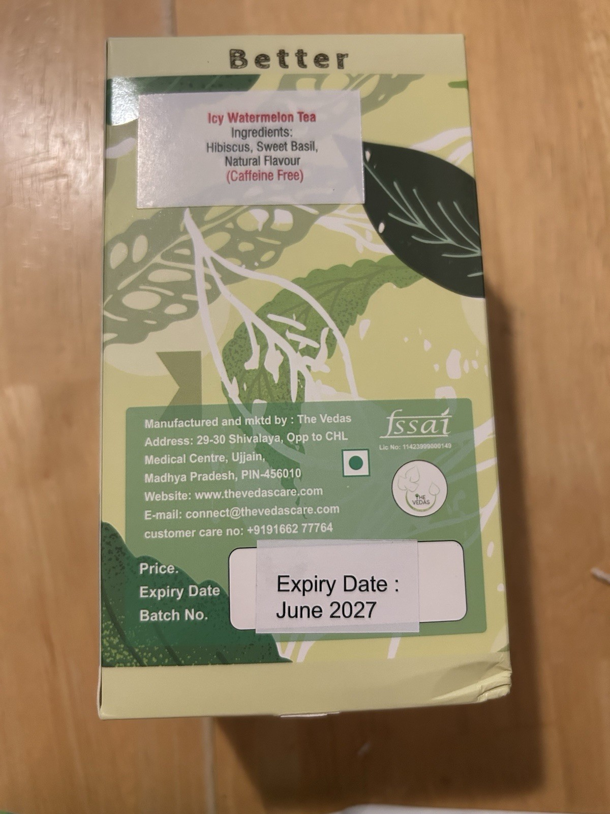 The Vedas Icy watermelon Tea Bags Box Of 20 Caffeine Free New