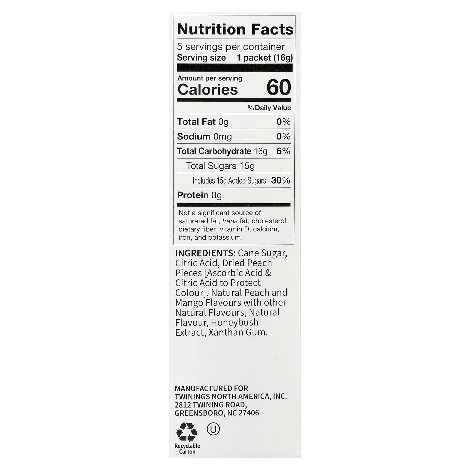Refreshers, Herbal Tea Instant Beverage, Peach Mango, Caffeine Free, 5 Packets,