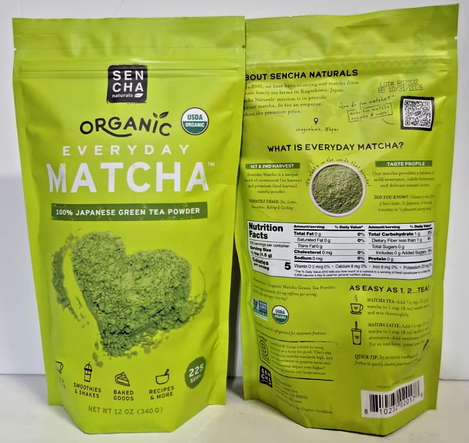 Sen Cha NON-GMO Organic Matcha 100% Japanese Green Tea Powder Bundle 12oz 340g
