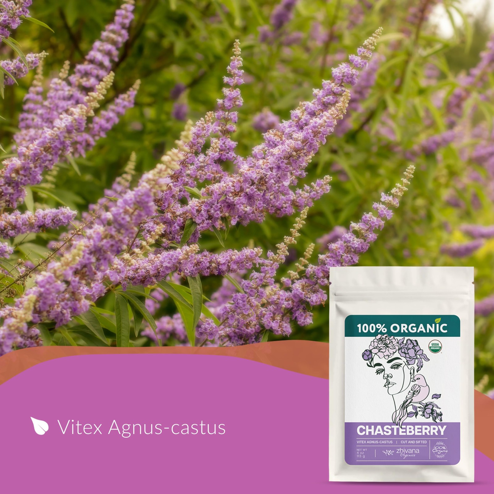 Organic Chasteberry Tea 4 oz Vitex Agnus-castus Herb Chaste Tree Berry for Women