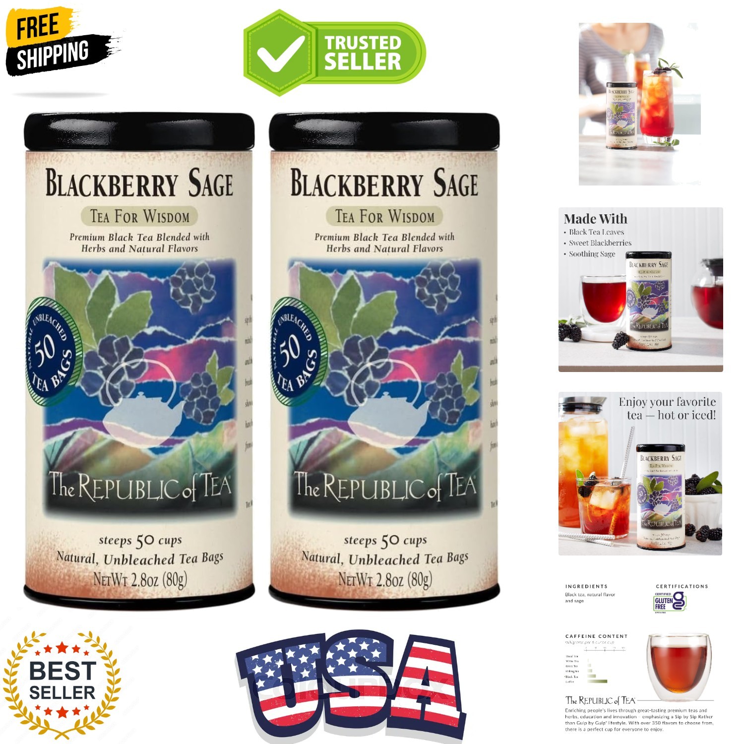 – Blackberry Sage Black Tea | 50 Tea Bags, Gourmet Black Tea Pack of 2