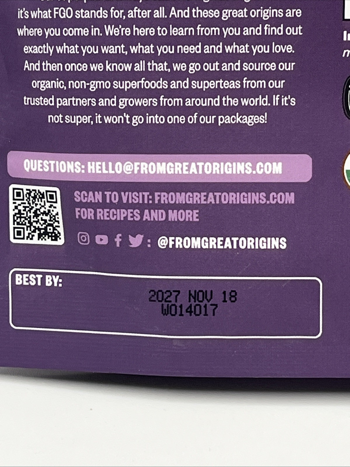 4 bags From Great Origins Organic Acai powder 4.oz each From Brazil 11/18/2027
