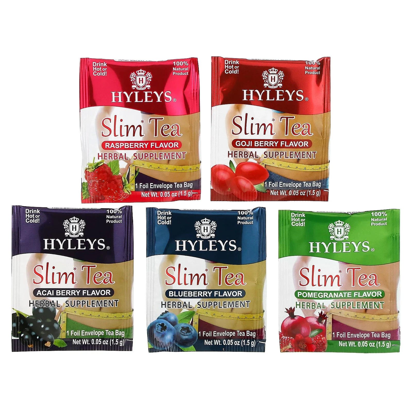 Slim Tea, Assorted Tea Collections, 42 Foil Envelope Tea Bags, 0.05 oz (1.5 g)