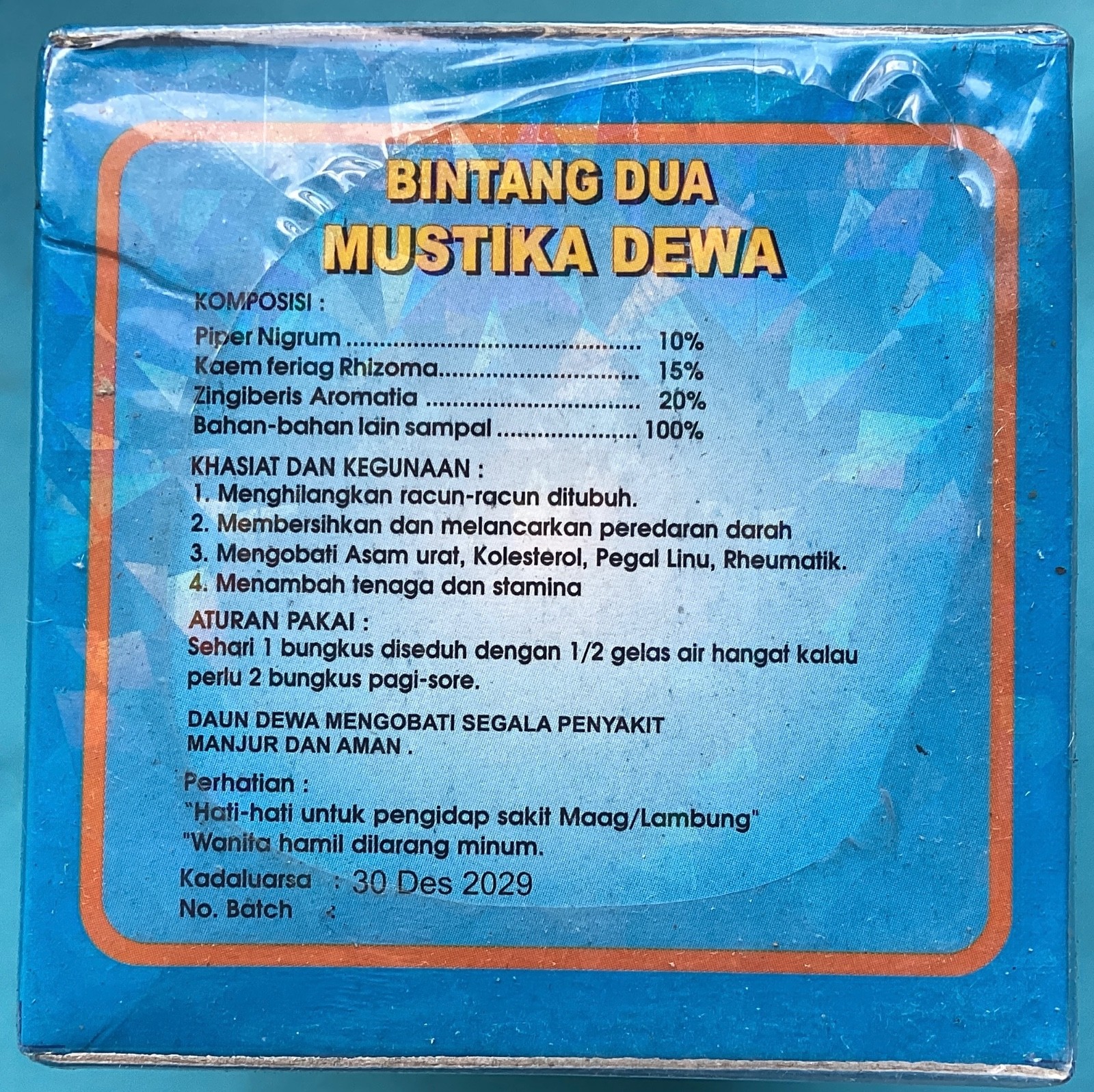 Indonesian herbal tea powder Mustika dewa Bintang Dua 20 sachets No Ship to US