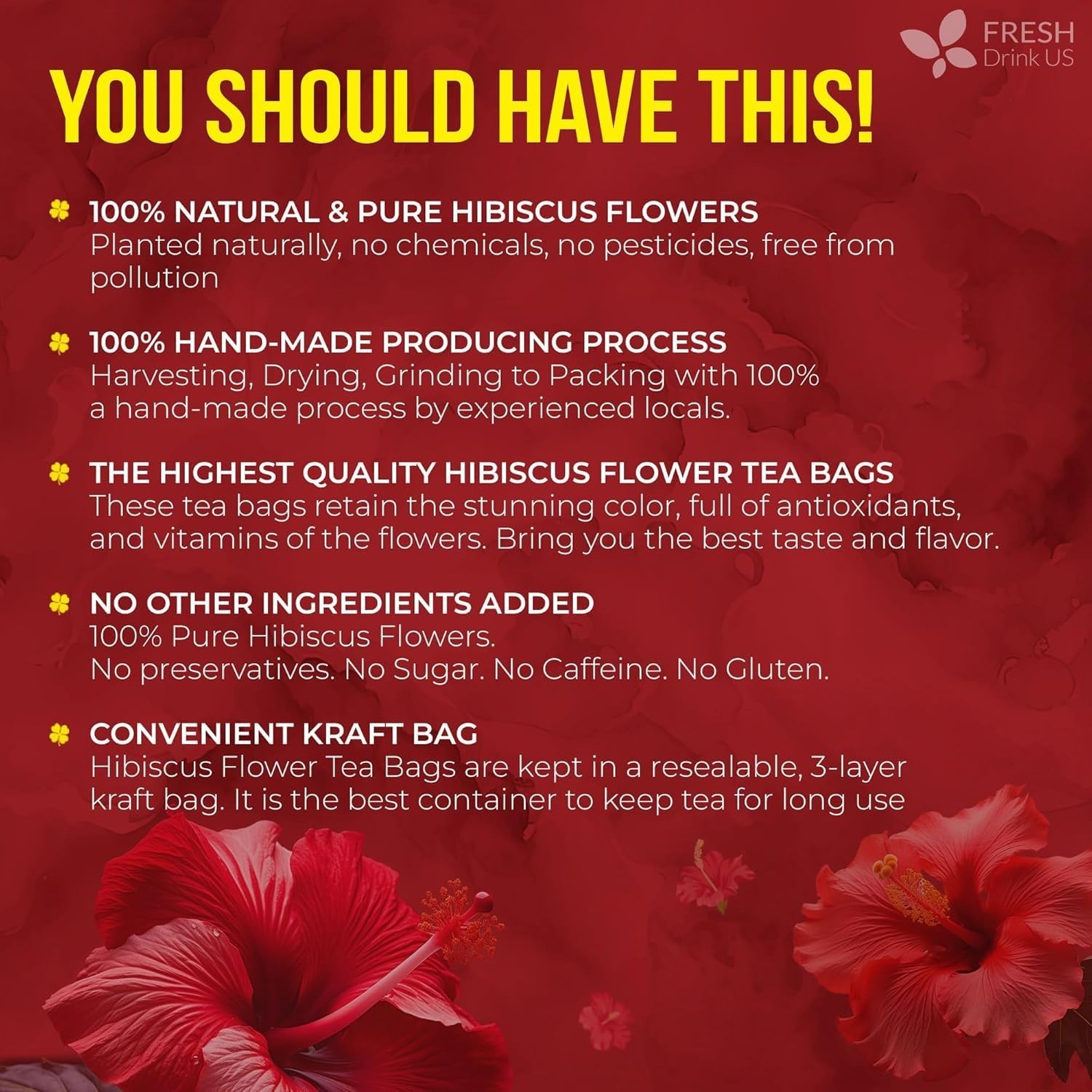 , Premium 140 Hibiscus Flowers Tea Bags, 100% Natural, Handmade & Pure from Hibi