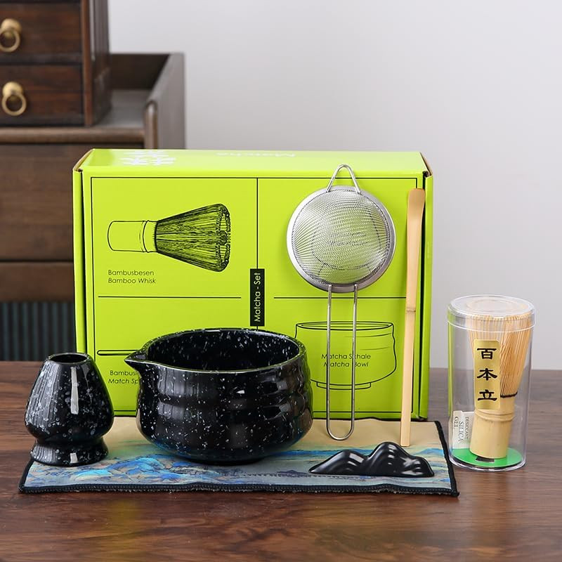 7Pcs Matcha Whisk Set Includes Matcha Bowl, Matcha Whisk Holder, Bamboo Matcha