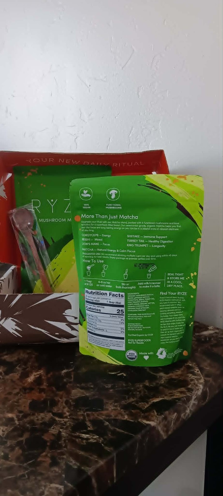 RYZE MUSHROOM MATCHA – USDA ORGANIC – 60 SERVINGS – DUO PKG – EXP 04/29/28 – NEW